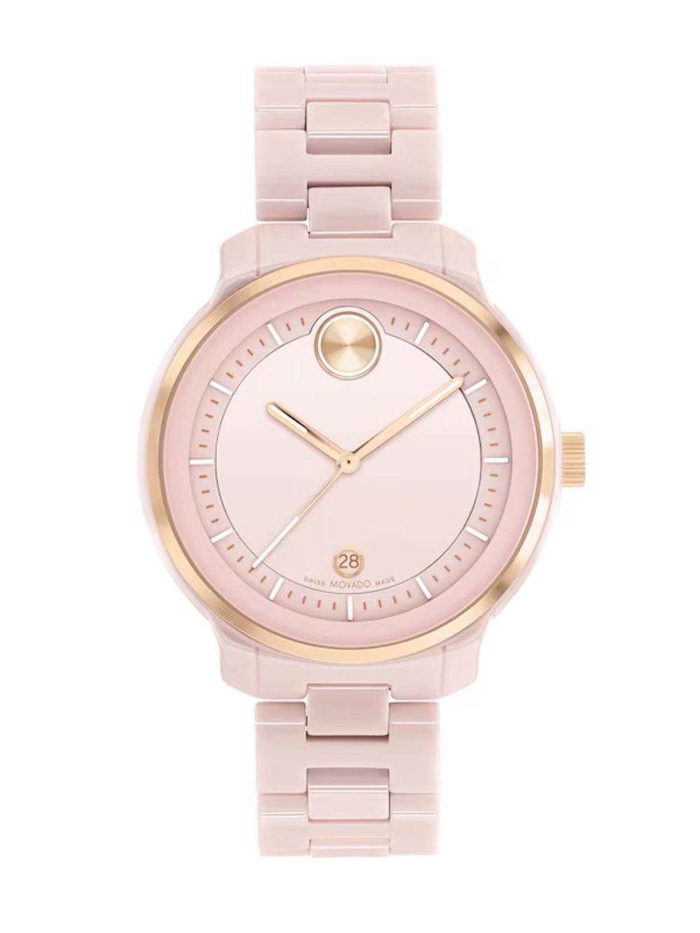 New Movado Bold Verso Women’s Pink Ceramic Gold Tone Dial Watch 3600935